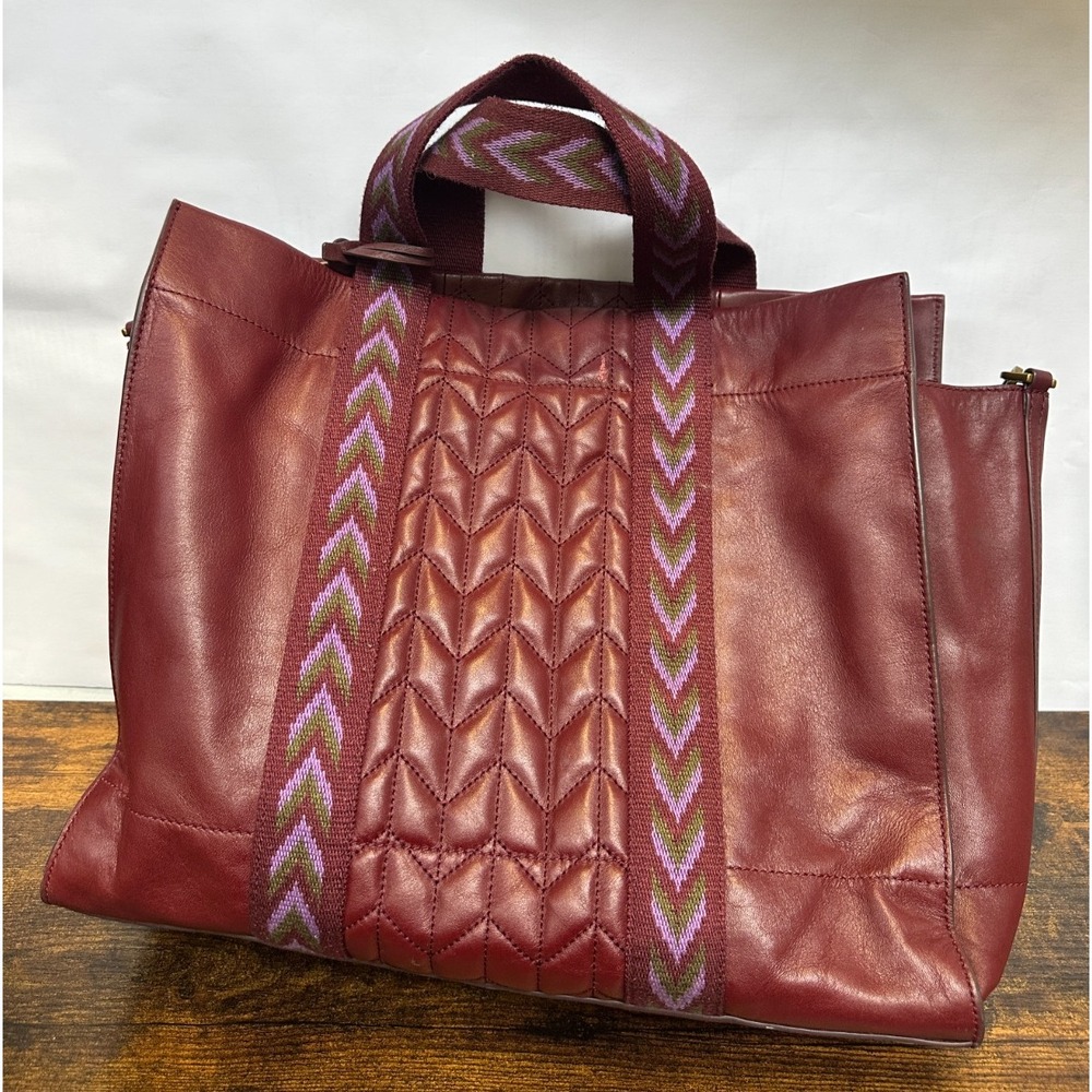 Fossil Carmen Tote Burgundy Quilted Leather Handbag Crossbody Wine Shoulder Bag - Picture 8 of 16